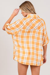 SAGE + FIG Women's Plaid Button-Up Shirt with Side Slits - 100% Cotton